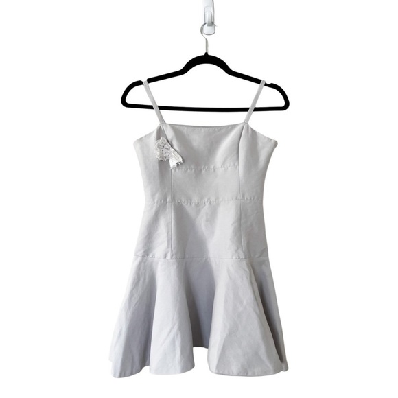 HALSTON HERITAGE Cotton Silk Light Gray A-line Cocktail Mini Dress Size 4 - Picture 1 of 4